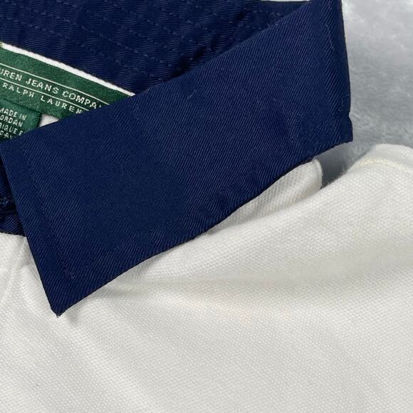 Ralph Lauren Jeans Company Top Womens Medium White Navy Monogram Polo 3/4 Sleeve - Picture 4 of 14